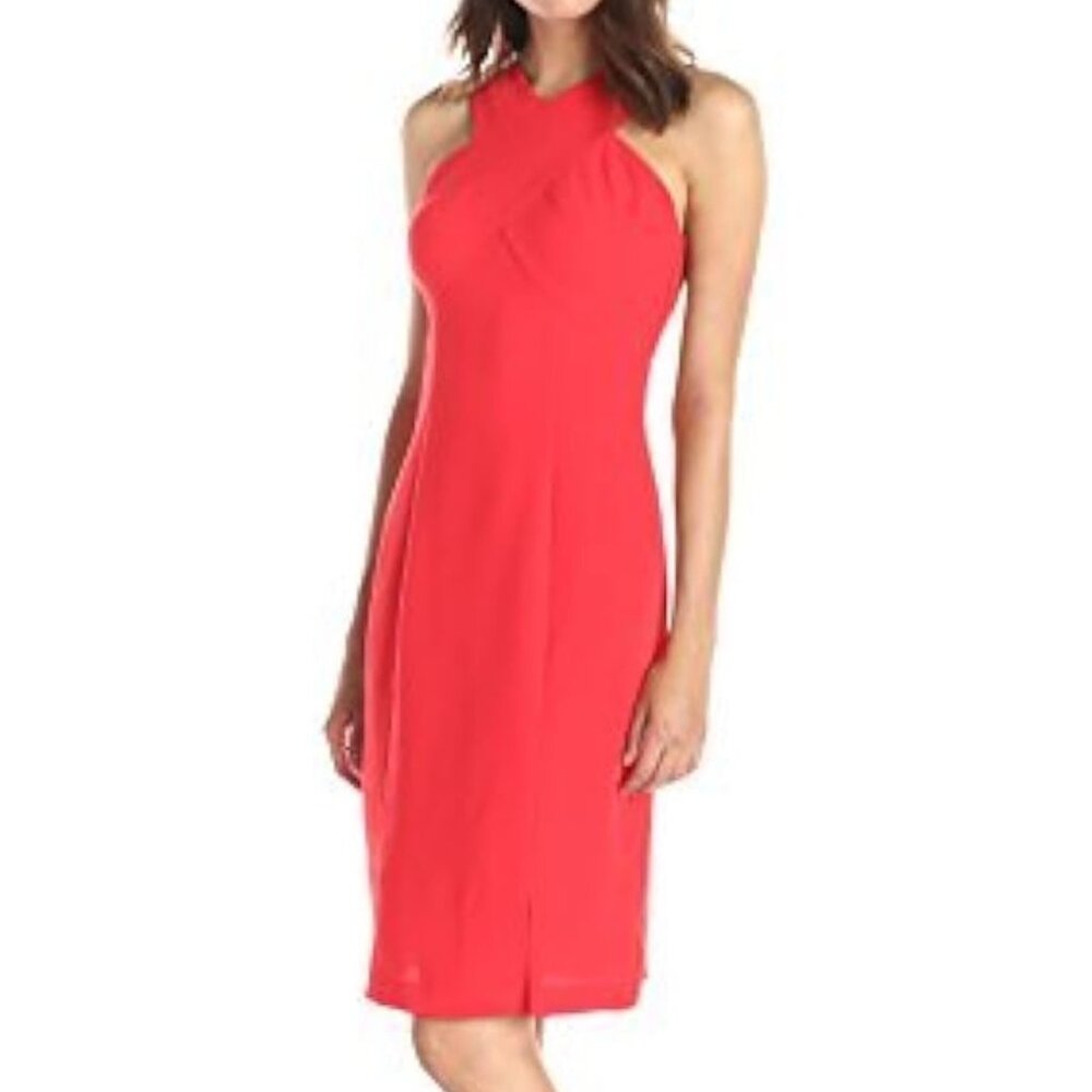 Lark & Ro Black Cross-Front Midi Sheath Dress - RED size 4